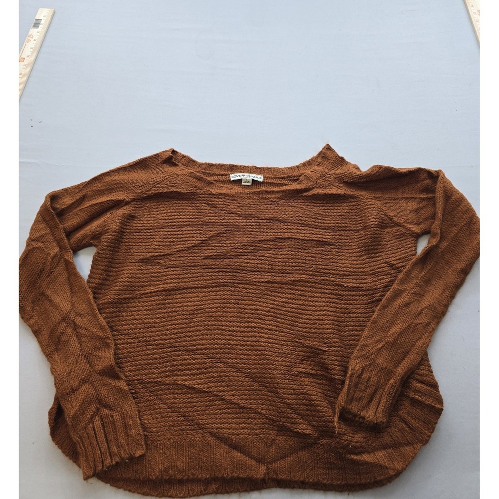 Love Change Italy Womens Large Rust Brown Cable Knit Sweater Scoop Neck High Low